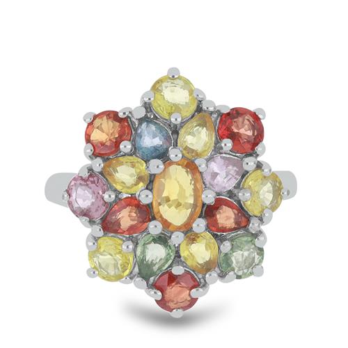 BUY 925 SILVER  MULTI SAPPHIRE GEMSTONE CLUSTER RING 